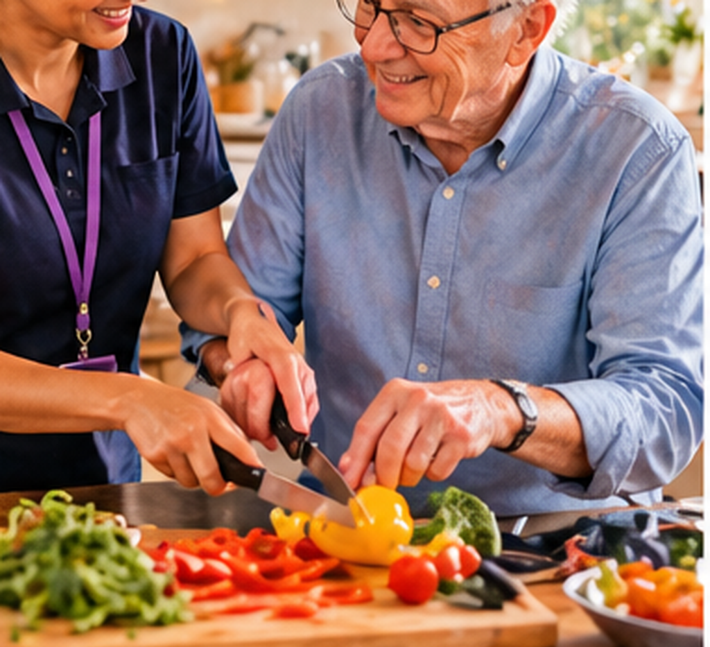 A calm home care scene showing comfort and reassurance